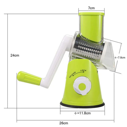 Manual Rotary Vegetable Slicer Cutter Kitchen Vegetable Cheese Grater Chopper with 3 Sharp Stainless Steel Drums KC0082