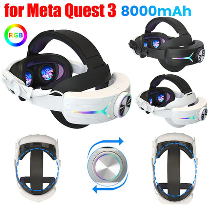 RGB Adjustable VR Head Strap 8000Mah Rechargeable Alternative Head Strap Comfort Reduce Face Pressure for  Quest 3 Headset