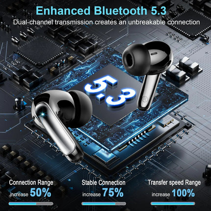 Wireless Headphones,Bluetooth 5.3 Stereo Earphones in Ear with 4 ENC Mic Clear Calls,Noise Cancelling Ear Buds,48H Battery Life.