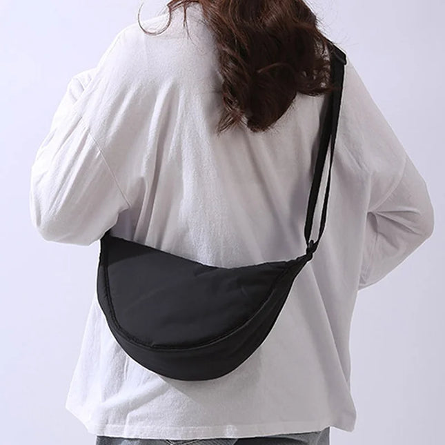 Solid Color Women'S Portable Shoulder Bag Simple Female Nylon Cloth Padded Crossbody Bags Travel Purse Handbags Messenger Bag