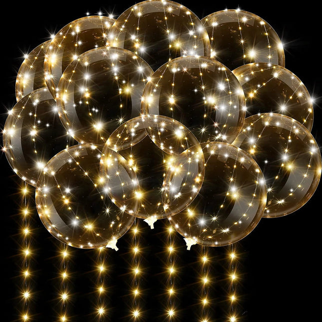 10Pcs LED Light up Bobo Balloons Transparent Balloons with 3M String Lights Bubble Ballon Colorful Warm Holiday Wedding Party