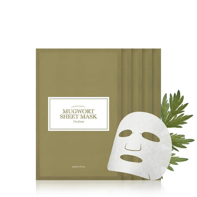 [I'M from Official Tiktok Shop] Mugwort Sheet Mask 5Pcs(23Ml X 5), 91.45% Pure Mugwort Extract, Calming, Skincare, Skin Repair, Comfort, Soothing