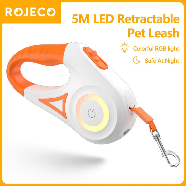 5M Automatic Dog Leash Retractable LED Luminous Leading Fashion Light Straps for Dog Puppy Pet Flexi Walking Running Lead