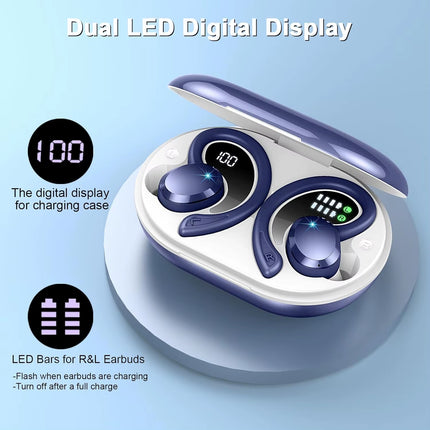 Wireless Earbuds, Bluetooth 5.3 On-Ear Headset, Noise Cancelling Mic, 48H Playtime Sports Headphones for Workout/Running.