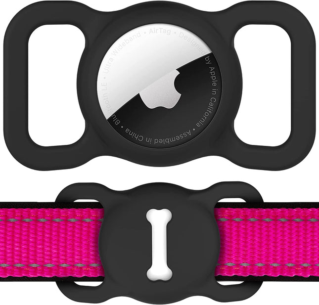 Dog Collar Holder for Airtag,  Air Tag Protective Case Airtag Dog Collar,Washable Silicone Airtags GPS Tracking Accessories,Air Tags with Bone Pattern Pet Loop Holder for Dogs (1 Pack(Black))