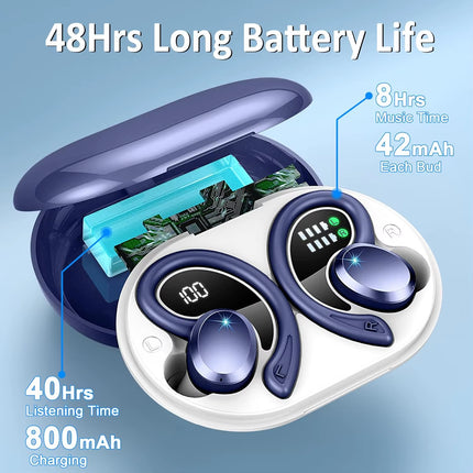 Wireless Earbuds, Bluetooth 5.3 On-Ear Headset, Noise Cancelling Mic, 48H Playtime Sports Headphones for Workout/Running.