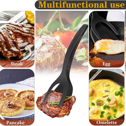 New 2 in 1 Grip Flip Spatula Tongs Egg Flipper Spatula Nylon Non Stick Coating Pancake Fish French Toast Omelet Making Tool
