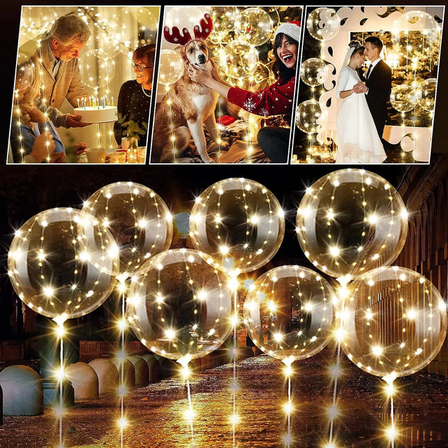 10Pcs LED Light up Bobo Balloons Transparent Balloons with 3M String Lights Bubble Ballon Colorful Warm Holiday Wedding Party