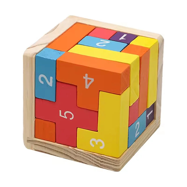 3D Cube Puzzle Luban Interlocking Creative Educational Wooden Toy Brain IQ Mind Early Learning Game Gift for Children Letter 54T