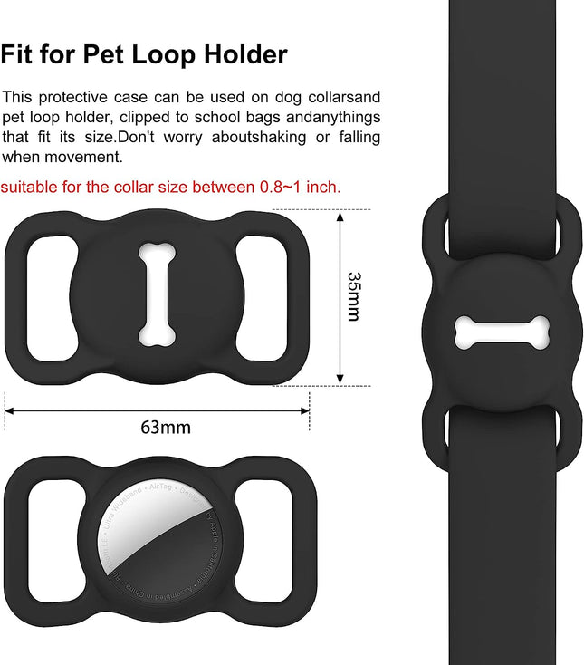 Dog Collar Holder for Airtag,  Air Tag Protective Case Airtag Dog Collar,Washable Silicone Airtags GPS Tracking Accessories,Air Tags with Bone Pattern Pet Loop Holder for Dogs (1 Pack(Black))